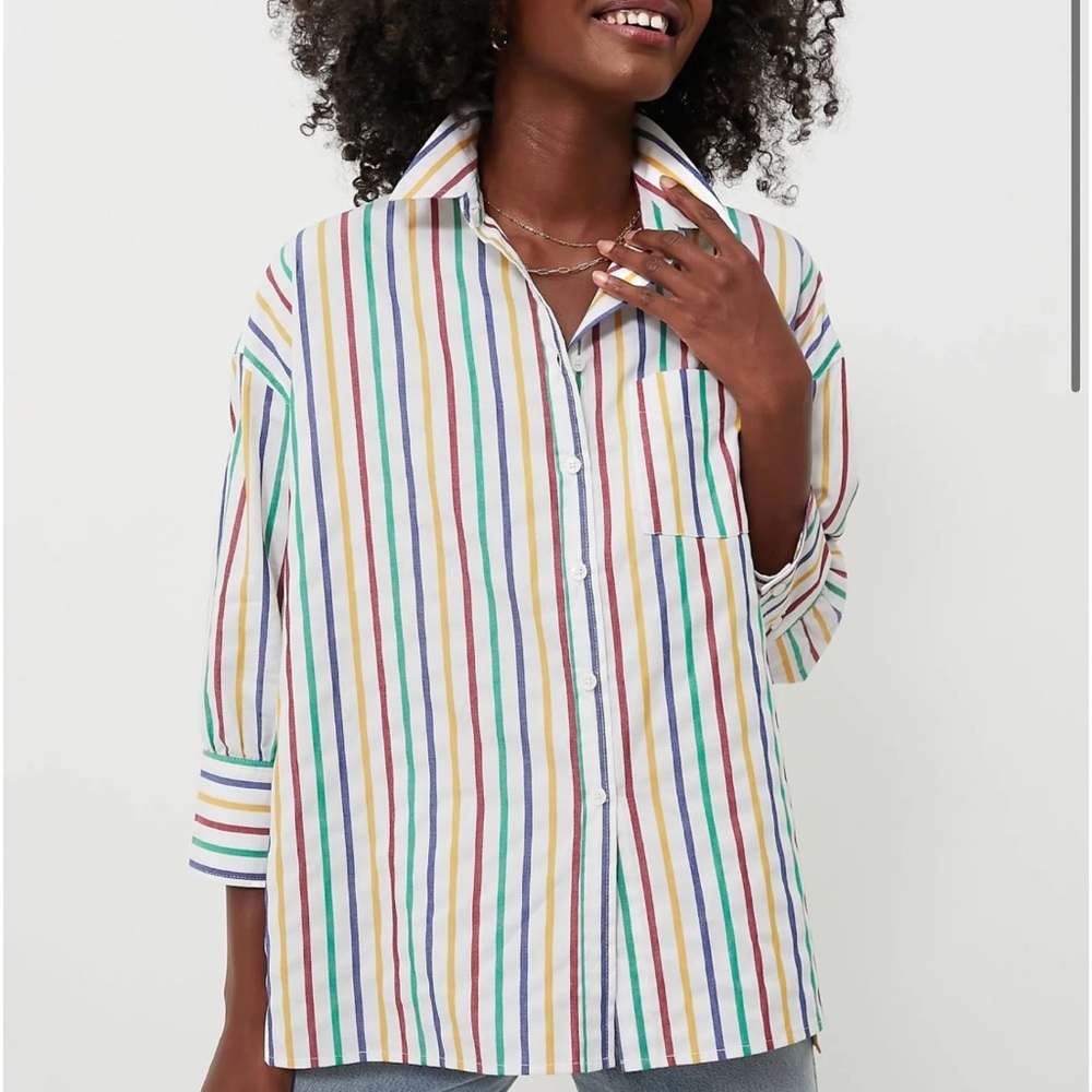 Pomander Place Rainbow Striped Adair Boyfriend Shirt